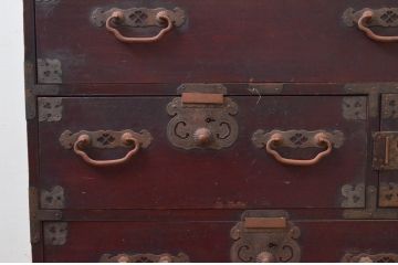 和製アンティーク　明治大正期　縁起物の巾着金具が魅力的な松本衣装箪笥(時代箪笥、和たんす、収納タンス、チェスト、引き出し)(R-077849)