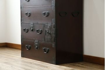 和製アンティーク　明治大正期　縁起物の巾着金具が魅力的な松本衣装箪笥(時代箪笥、和たんす、収納タンス、チェスト、引き出し)(R-077849)