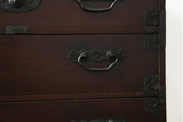 和製アンティーク　明治大正期　縁起物の巾着金具が魅力的な松本衣装箪笥(時代箪笥、和たんす、収納タンス、チェスト、引き出し)(R-077849)