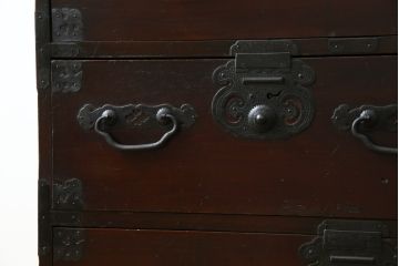 和製アンティーク　明治大正期　縁起物の巾着金具が魅力的な松本衣装箪笥(時代箪笥、和たんす、収納タンス、チェスト、引き出し)(R-077849)