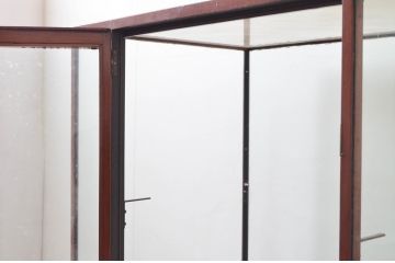 イギリスアンティーク　Pollards(E. Pollard&Co. Ltd)　マホガニー材　オーク材　シンプルなデザインの縦型ガラスケース(ショーケース、Gケース、陳列棚、飾り棚、コレクションケース、キャビネット、店舗什器、ディスプレイケース、英国)(R-077855)