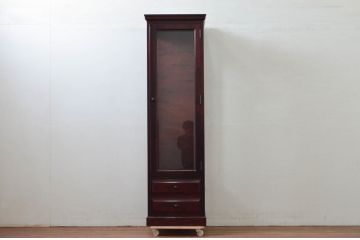 中古　美品　九州　日向民芸家具　美しい木肌と落ち着いた色合いが上品な印象与える縦型三面ガラスキャビネット(ショーケース、ガラスケース、Gケース、陳列棚、飾り棚、コレクションケース、店舗什器)(R-077856)