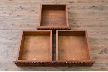 中古　アジア民芸家具　大迫力!!　チーク材　全面彫刻が煌びやかな最高級ドレッサーセット(化粧台、鏡台、ミラー、バロン、Barong)(R-077860)