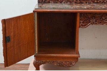 中古　アジア民芸家具　大迫力!!　チーク材　全面彫刻が煌びやかな最高級ドレッサーセット(化粧台、鏡台、ミラー、バロン、Barong)(R-077860)