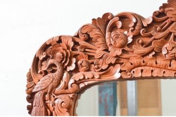 中古　アジア民芸家具　大迫力!!　チーク材　全面彫刻が煌びやかな最高級ドレッサーセット(化粧台、鏡台、ミラー、バロン、Barong)(R-077860)