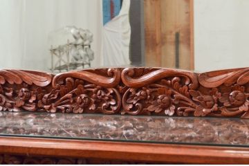中古　アジア民芸家具　大迫力!!　チーク材　全面彫刻が煌びやかな最高級ドレッサーセット(化粧台、鏡台、ミラー、バロン、Barong)(R-077860)