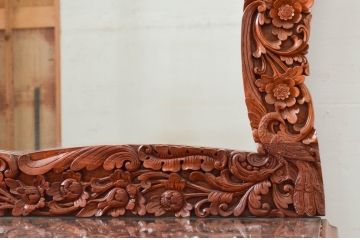 中古　アジア民芸家具　大迫力!!　チーク材　全面彫刻が煌びやかな最高級ドレッサーセット(化粧台、鏡台、ミラー、バロン、Barong)(R-077860)