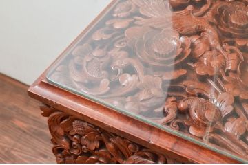 中古　アジア民芸家具　大迫力!!　チーク材　全面彫刻が煌びやかな最高級ドレッサーセット(化粧台、鏡台、ミラー、バロン、Barong)(R-077860)