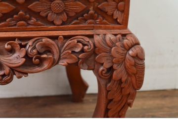 中古　アジア民芸家具　大迫力!!　チーク材　全面彫刻が煌びやかな最高級ドレッサーセット(化粧台、鏡台、ミラー、バロン、Barong)(R-077860)
