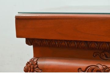 中古　アジア民芸家具　チーク材　草木と像の立派な彫刻をあしらった品格漂うローテーブル(座卓、センターテーブル、リビングテーブル)(R-077867)