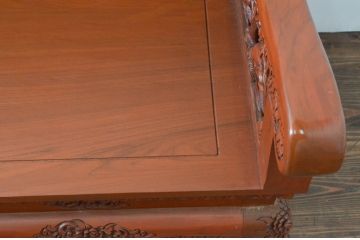 中古　アジア民芸家具　チーク材　草木と像の立派な彫刻をあしらった品格漂うベンチソファ(3人掛け、3P、板座チェア、長椅子、イス)(R-077868)
