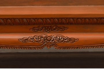 中古　アジア民芸家具　チーク材　草木と像の立派な彫刻をあしらった品格漂うベンチソファ(3人掛け、3P、板座チェア、長椅子、イス)(R-077868)