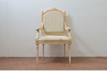 中古　イタリア高級家具　Mario Colciago&Figli(マリオ・コルチャゴ)　Fratelli Origgi(フラテッリ・オリッジ)　ロココ調　華やかな白が眩しいエレガントな雰囲気漂うアームチェア(ダイニングチェア、サロンチェア、椅子、イス)(R-077878)