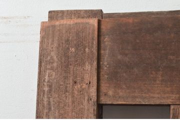 アンティーク建具　重厚　総欅(ケヤキ)材　和の貫禄を漂わせる升目(マス目)格子蔵戸1枚(きつね格子、狐格子、引き戸、玄関戸)(R-077880)