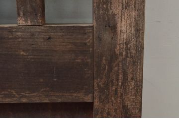 アンティーク建具　重厚　総欅(ケヤキ)材　和の貫禄を漂わせる升目(マス目)格子蔵戸1枚(きつね格子、狐格子、引き戸、玄関戸)(R-077880)