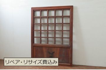アンティーク建具　上手物!!!　総欅(ケヤキ)材　和モダンな雰囲気を醸し出す升目(マス目)格子蔵戸1枚(きつね格子、狐格子、引き戸、玄関戸)(R-077884)
