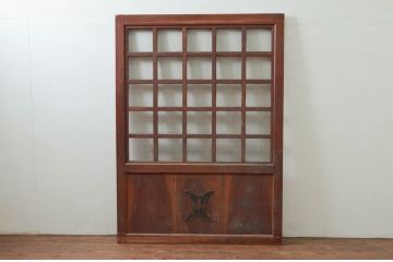 アンティーク建具　上手物!!!　総欅(ケヤキ)材　和モダンな雰囲気を醸し出す升目(マス目)格子蔵戸1枚(きつね格子、狐格子、引き戸、玄関戸)(R-077884)