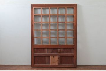 アンティーク建具　上手物!!!　総欅(ケヤキ)材　和モダンな雰囲気を醸し出す升目(マス目)格子蔵戸1枚(きつね格子、狐格子、引き戸、玄関戸)(R-077884)