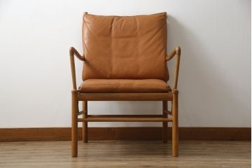デンマークビンテージ　P.Jeppesen Mobelfabrik 　PJ Furniture(P.J.ファニチャー社)　Ole Wanscher(オーレ・ヴァンシャー) 　本革(レザー)　PJ149 Colonial Chair(コロニアルチェア)　ミッドセンチュリースタイルの空間づくりにおすすめのアームチェア(イージーチェア、1人掛けソファ、ヴィンテージ、北欧)(R-077899)