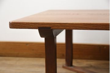 和製アンティーク　総欅(ケヤキ)材　木目が美しい漆塗りのローテーブル(座卓、文机、デスク、作業台、在宅用、在宅ワーク用)(R-077900)
