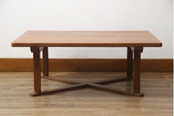 和製アンティーク　総欅(ケヤキ)材　木目が美しい漆塗りのローテーブル(座卓、文机、デスク、作業台、在宅用、在宅ワーク用)(R-077900)