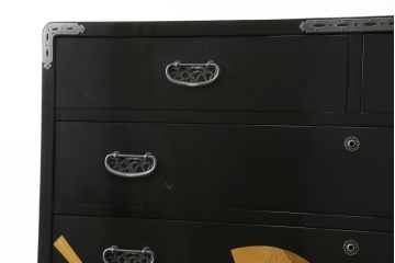 中古　最高級品!!　美しい扇の蒔絵入りの黒漆塗り桐箪笥(桐たんす、衣装箪笥、収納タンス、和タンス、引き出し)(定価推定約300万円)(R-077902)