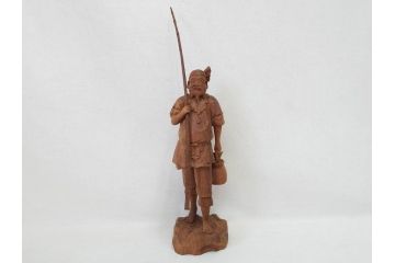 柳汀作　木彫り　高さ41.5cm　職人の技が光る恵比須像(恵比寿様、木製、在銘、作家物、置物、ディスプレイ、おきもの、共箱付き)(R-077914)