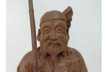 柳汀作　木彫り　高さ41.5cm　職人の技が光る恵比須像(恵比寿様、木製、在銘、作家物、置物、ディスプレイ、おきもの、共箱付き)(R-077914)