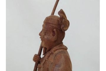 柳汀作　木彫り　高さ41.5cm　職人の技が光る恵比須像(恵比寿様、木製、在銘、作家物、置物、ディスプレイ、おきもの、共箱付き)(R-077914)