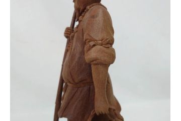 柳汀作　木彫り　高さ41.5cm　職人の技が光る恵比須像(恵比寿様、木製、在銘、作家物、置物、ディスプレイ、おきもの、共箱付き)(R-077914)