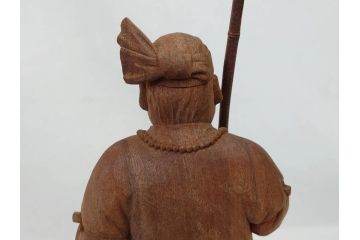 柳汀作　木彫り　高さ41.5cm　職人の技が光る恵比須像(恵比寿様、木製、在銘、作家物、置物、ディスプレイ、おきもの、共箱付き)(R-077914)
