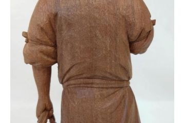 柳汀作　木彫り　高さ41.5cm　職人の技が光る恵比須像(恵比寿様、木製、在銘、作家物、置物、ディスプレイ、おきもの、共箱付き)(R-077914)