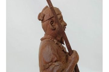 柳汀作　木彫り　高さ41.5cm　職人の技が光る恵比須像(恵比寿様、木製、在銘、作家物、置物、ディスプレイ、おきもの、共箱付き)(R-077914)