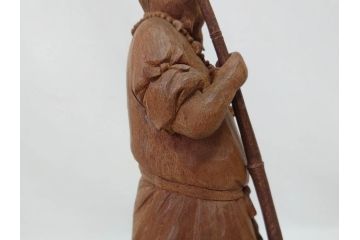 柳汀作　木彫り　高さ41.5cm　職人の技が光る恵比須像(恵比寿様、木製、在銘、作家物、置物、ディスプレイ、おきもの、共箱付き)(R-077914)