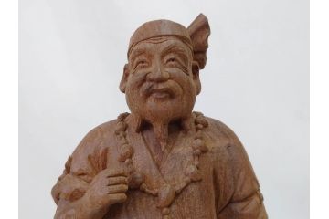 柳汀作　木彫り　高さ41.5cm　職人の技が光る恵比須像(恵比寿様、木製、在銘、作家物、置物、ディスプレイ、おきもの、共箱付き)(R-077914)