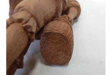 柳汀作　木彫り　高さ41.5cm　職人の技が光る恵比須像(恵比寿様、木製、在銘、作家物、置物、ディスプレイ、おきもの、共箱付き)(R-077914)