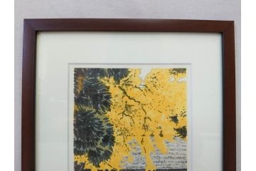真作　橋本広喜　絵夢工房　サイン入り　墨彩画　色彩の濃淡が味わい深いリトグラフ2点セット(版画、風景画、版画、秋、冬、雪、銀杏、寺、壁掛け、額装)(R-077920)