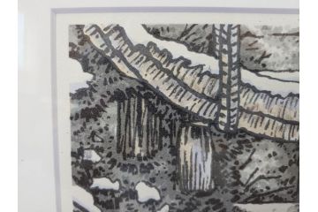 真作　橋本広喜　絵夢工房　サイン入り　墨彩画　色彩の濃淡が味わい深いリトグラフ2点セット(版画、風景画、版画、秋、冬、雪、銀杏、寺、壁掛け、額装)(R-077920)