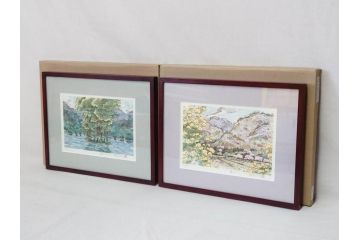真作　1999年　橋本広喜　絵夢工房　サイン入り　「春イメージ」121/270　「夏イメージ」25/270　墨彩画　豊かな自然を感じられるリトグラフ2点セット(版画、風景画、花、山、水辺、田園、壁掛け、額装、外箱付き)(R-077921)