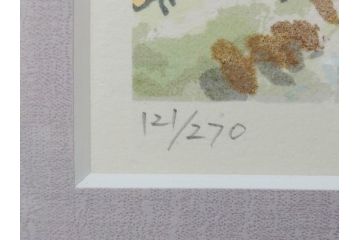 真作　1999年　橋本広喜　絵夢工房　サイン入り　「春イメージ」121/270　「夏イメージ」25/270　墨彩画　豊かな自然を感じられるリトグラフ2点セット(版画、風景画、花、山、水辺、田園、壁掛け、額装、外箱付き)(R-077921)