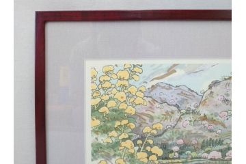 真作　1999年　橋本広喜　絵夢工房　サイン入り　「春イメージ」121/270　「夏イメージ」25/270　墨彩画　豊かな自然を感じられるリトグラフ2点セット(版画、風景画、花、山、水辺、田園、壁掛け、額装、外箱付き)(R-077921)