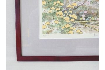 真作　1999年　橋本広喜　絵夢工房　サイン入り　「春イメージ」121/270　「夏イメージ」25/270　墨彩画　豊かな自然を感じられるリトグラフ2点セット(版画、風景画、花、山、水辺、田園、壁掛け、額装、外箱付き)(R-077921)