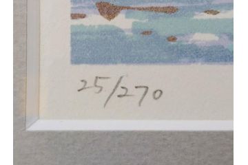 真作　1999年　橋本広喜　絵夢工房　サイン入り　「春イメージ」121/270　「夏イメージ」25/270　墨彩画　豊かな自然を感じられるリトグラフ2点セット(版画、風景画、花、山、水辺、田園、壁掛け、額装、外箱付き)(R-077921)