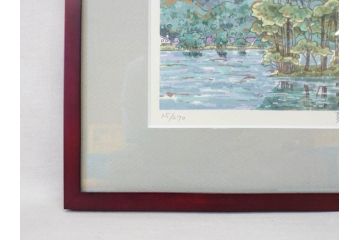 真作　1999年　橋本広喜　絵夢工房　サイン入り　「春イメージ」121/270　「夏イメージ」25/270　墨彩画　豊かな自然を感じられるリトグラフ2点セット(版画、風景画、花、山、水辺、田園、壁掛け、額装、外箱付き)(R-077921)