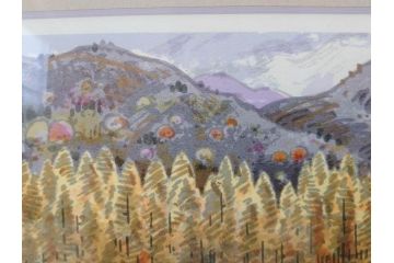 真作　1999年　橋本広喜　絵夢工房　サイン入り　「秋イメージ」144/270　「冬イメージ」177/270　墨彩画　豊かな自然を感じられるリトグラフ2点セット(版画、風景画、雪、紅葉、山、田舎、壁掛け、額装、外箱付き)(R-077922)