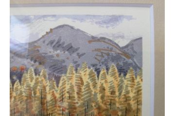 真作　1999年　橋本広喜　絵夢工房　サイン入り　「秋イメージ」144/270　「冬イメージ」177/270　墨彩画　豊かな自然を感じられるリトグラフ2点セット(版画、風景画、雪、紅葉、山、田舎、壁掛け、額装、外箱付き)(R-077922)