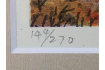 真作　1999年　橋本広喜　絵夢工房　サイン入り　「秋イメージ」144/270　「冬イメージ」177/270　墨彩画　豊かな自然を感じられるリトグラフ2点セット(版画、風景画、雪、紅葉、山、田舎、壁掛け、額装、外箱付き)(R-077922)