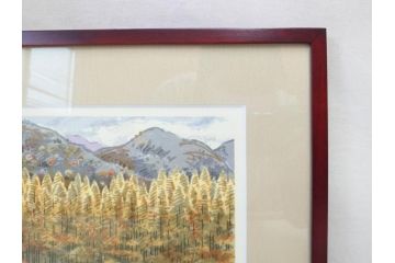 真作　1999年　橋本広喜　絵夢工房　サイン入り　「秋イメージ」144/270　「冬イメージ」177/270　墨彩画　豊かな自然を感じられるリトグラフ2点セット(版画、風景画、雪、紅葉、山、田舎、壁掛け、額装、外箱付き)(R-077922)