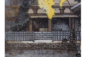 真作　1995年〜1996年　橋本広喜　絵夢工房　サイン入り　「秋の裏磐梯」57/180　「秋の熊野神社」139/150　墨彩画　豊かな自然を感じられるリトグラフ2点セット(風景画、紅葉、山、版画、壁掛け、額装、外箱付き)(R-077923)