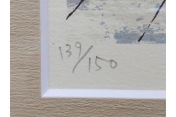 真作　1995年〜1996年　橋本広喜　絵夢工房　サイン入り　「秋の裏磐梯」57/180　「秋の熊野神社」139/150　墨彩画　豊かな自然を感じられるリトグラフ2点セット(風景画、紅葉、山、版画、壁掛け、額装、外箱付き)(R-077923)